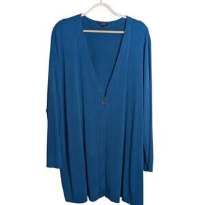 J. Jill Wearever Cardigan 3X Teal Blue Cozy Layer One Button Pockets Relaxed